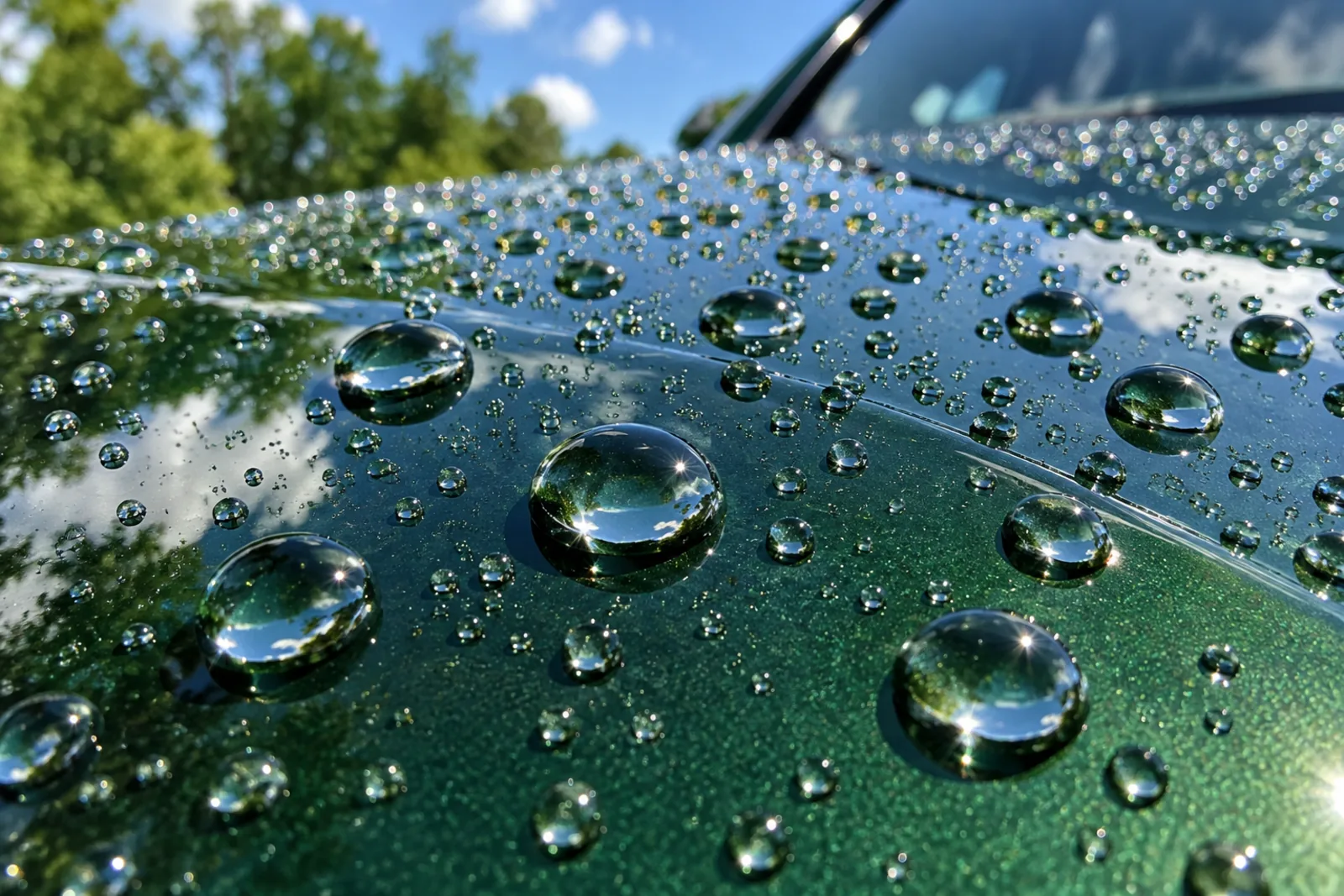 Water beads on freshly waxed paint